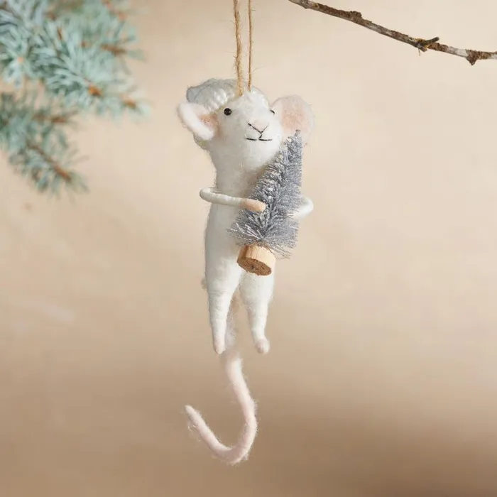 Women Joyous Mouse and Tree Ornament Sundance Catalog Seasonal
