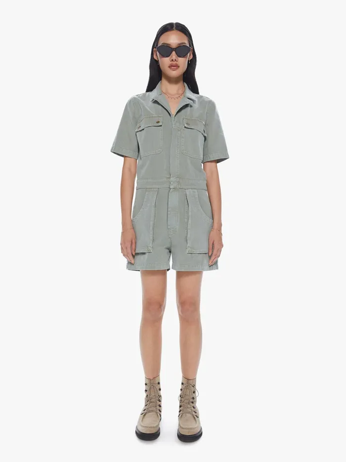 Women Jumpsuits Mother Denim The SS Curbside Utility Romper Dark Green