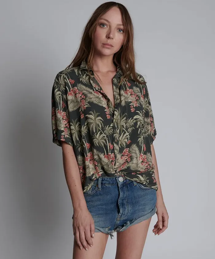 Women KHAKI PALM HAWAIIAN SHIRT One Teaspoon Shirts