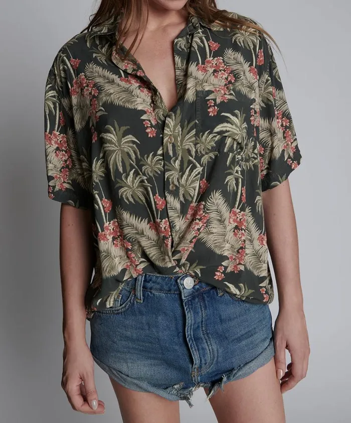 Women KHAKI PALM HAWAIIAN SHIRT One Teaspoon Shirts Women KHAKI PALM HAWAIIAN SHIRT One Teaspoon Shirts