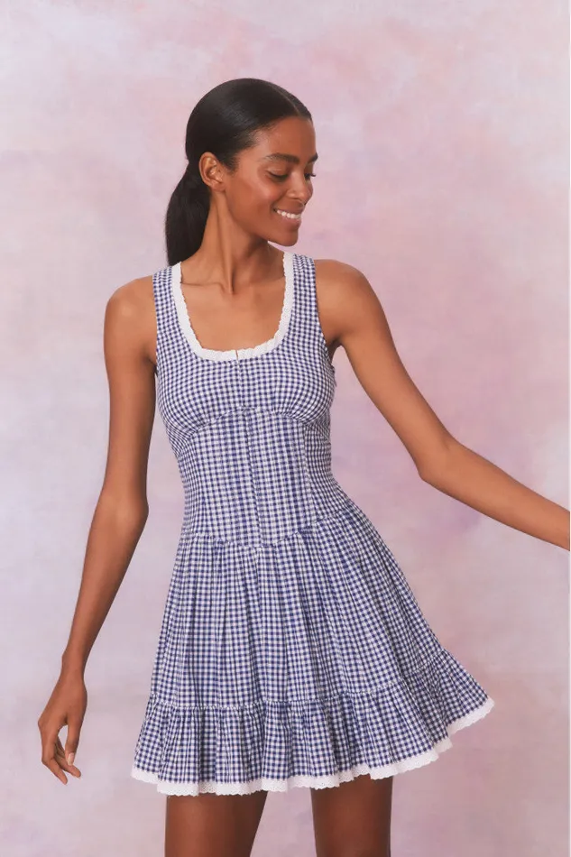 WomenKids LoveShackFancy Dresses Ceronne Gingham Cotton Mini Dress Nautical Twilight WomenKids LoveShackFancy Dresses Ceronne Gingham Cotton Mini Dress Nautical Twilight