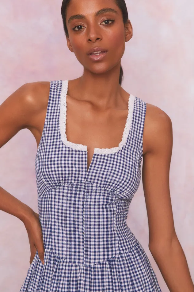 WomenKids LoveShackFancy Dresses Ceronne Gingham Cotton Mini Dress Nautical Twilight WomenKids LoveShackFancy Dresses Ceronne Gingham Cotton Mini Dress Nautical Twilight