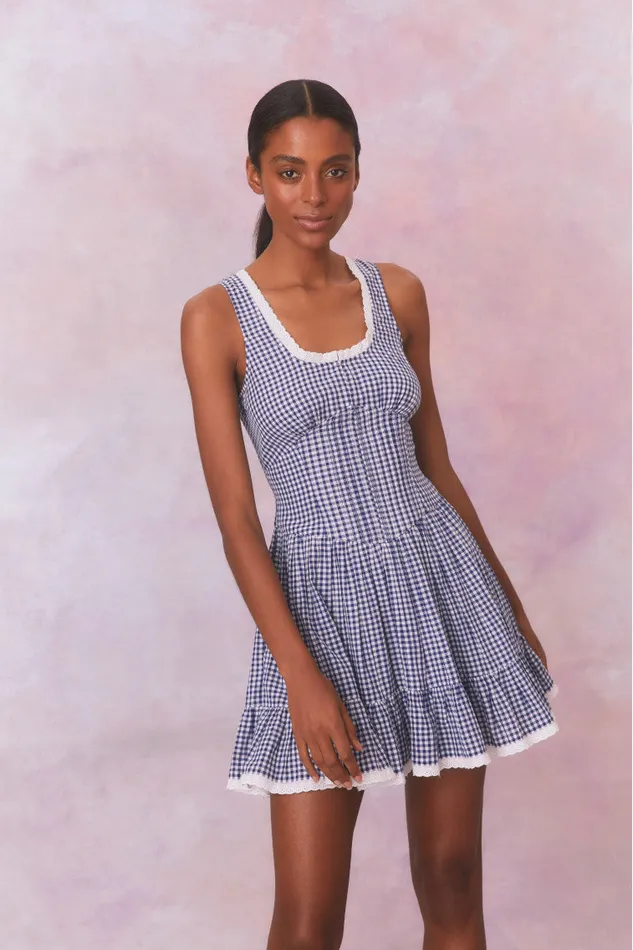 WomenKids LoveShackFancy Dresses Ceronne Gingham Cotton Mini Dress Nautical Twilight WomenKids LoveShackFancy Dresses Ceronne Gingham Cotton Mini Dress Nautical Twilight