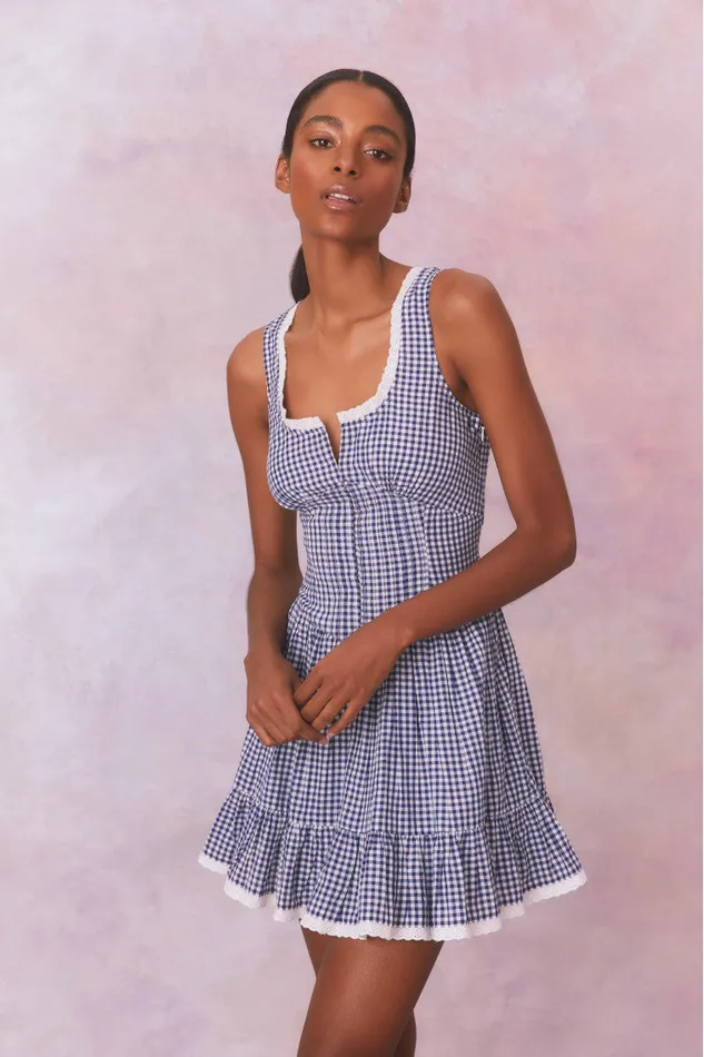 WomenKids LoveShackFancy Dresses Ceronne Gingham Cotton Mini Dress Nautical Twilight WomenKids LoveShackFancy Dresses Ceronne Gingham Cotton Mini Dress Nautical Twilight