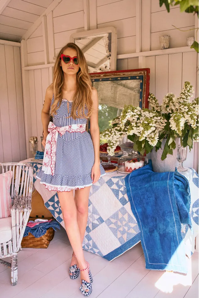 WomenKids LoveShackFancy Dresses Ceronne Gingham Cotton Mini Dress Nautical Twilight WomenKids LoveShackFancy Dresses Ceronne Gingham Cotton Mini Dress Nautical Twilight