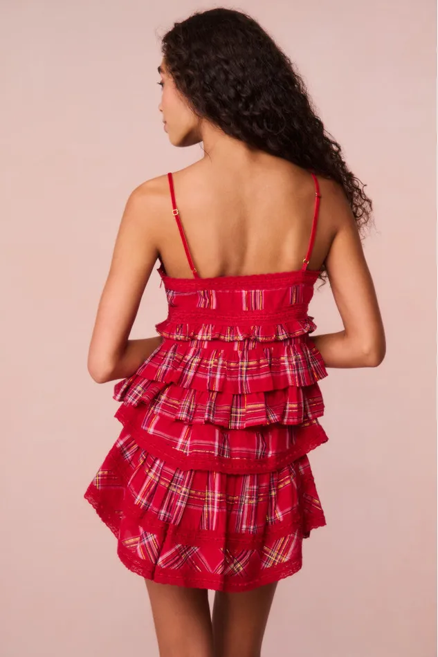 WomenKids LoveShackFancy Tops Abbott Tartan Ruffle Top Cheery Red