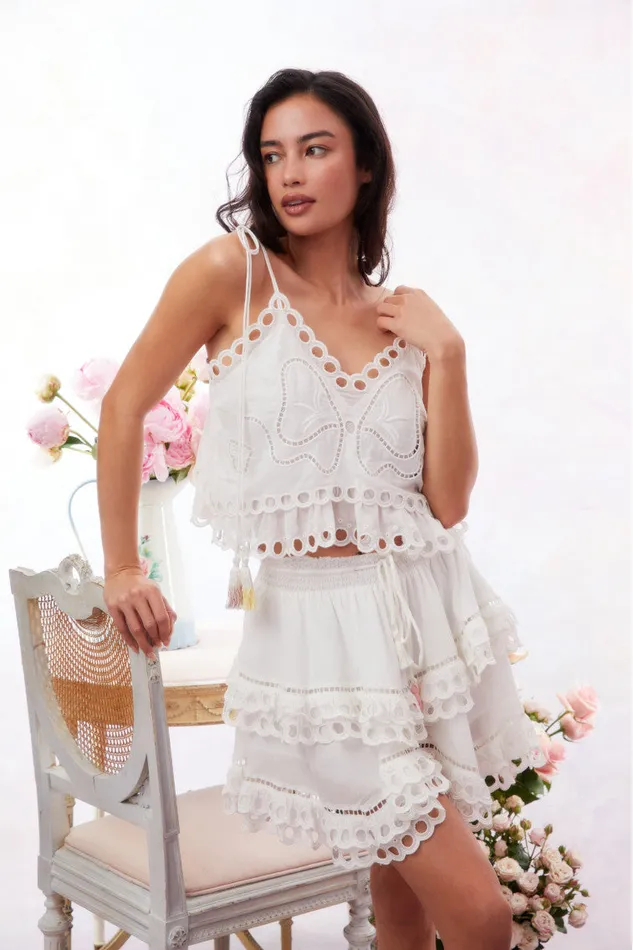 WomenKids LoveShackFancy Tops Biltmore Eyelet Cotton Top Soft White