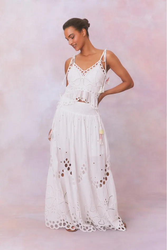 WomenKids LoveShackFancy Tops Biltmore Eyelet Cotton Top Soft White
