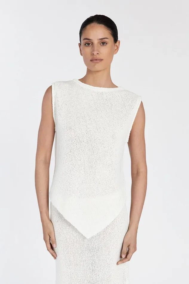 Women Knitted DISSH ALTHEA OFF WHITE ASYM KNIT TOP