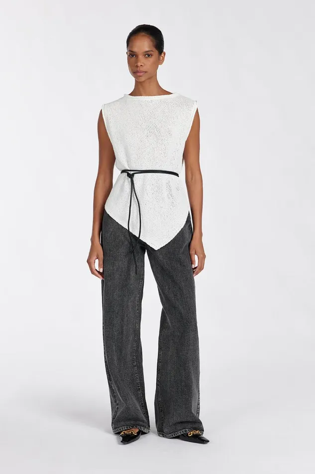 Women Knitted DISSH ALTHEA OFF WHITE ASYM KNIT TOP