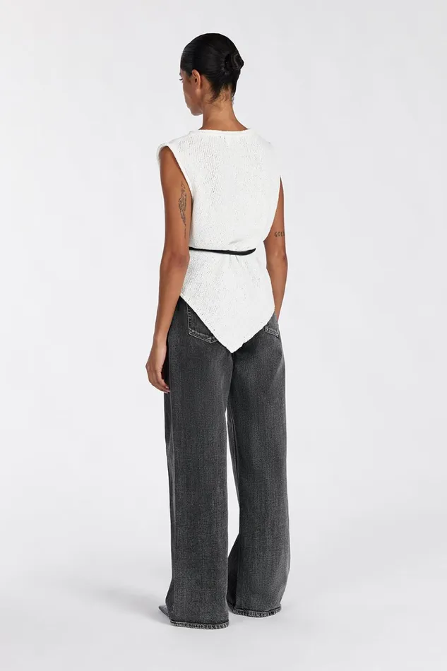 Women Knitted DISSH ALTHEA OFF WHITE ASYM KNIT TOP