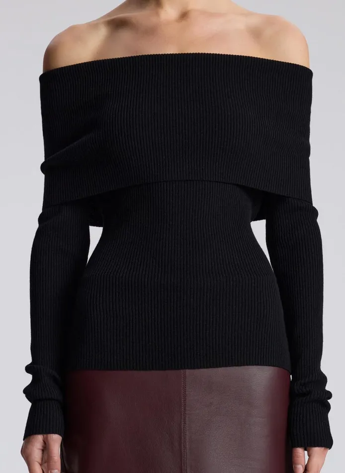 Women Knitwear ALC Evelyn Merino Off Shoulder Top Black