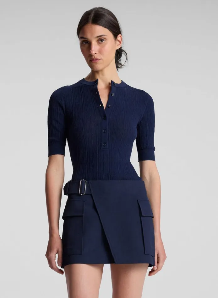 Women Knitwear ALC Fisher Fine Cotton Knit Top Navy