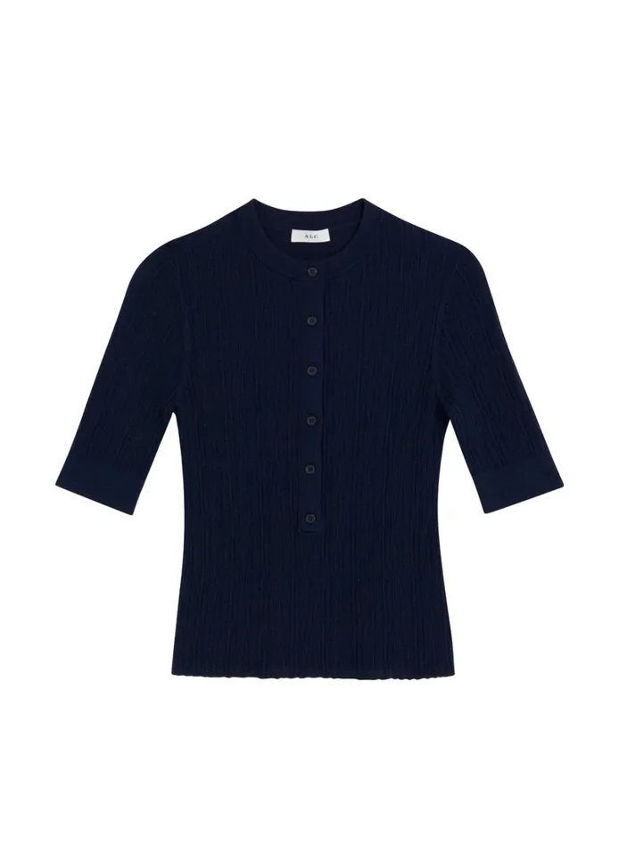 Women Knitwear ALC Fisher Fine Cotton Knit Top Navy