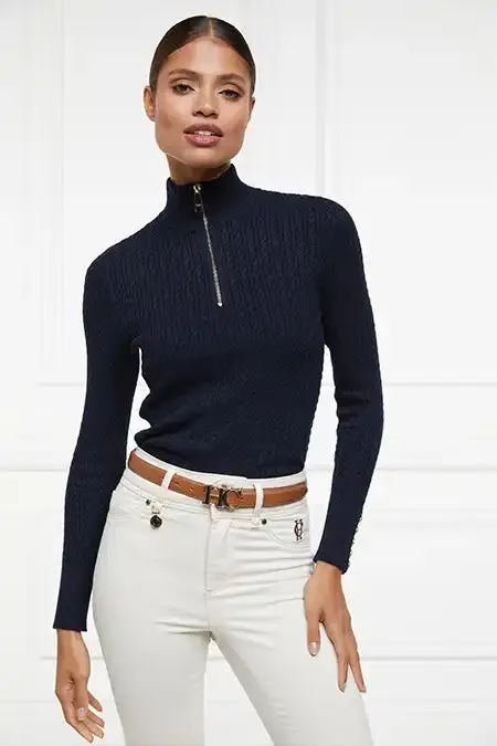 Women Knitwear Holland Cooper Ava Half Zip Knit Ink Navy Women Knitwear Holland Cooper Ava Half Zip Knit Ink Navy