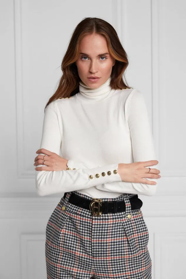 Women Knitwear Holland Cooper Buttoned Knit Roll Neck Cream Women Knitwear Holland Cooper Buttoned Knit Roll Neck Cream