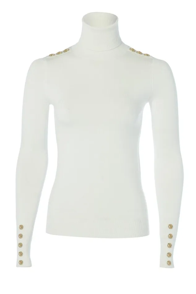 Women Knitwear Holland Cooper Buttoned Knit Roll Neck Cream Women Knitwear Holland Cooper Buttoned Knit Roll Neck Cream