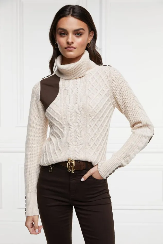 Women Knitwear Holland Cooper Country Roll Neck Knit Oatmeal