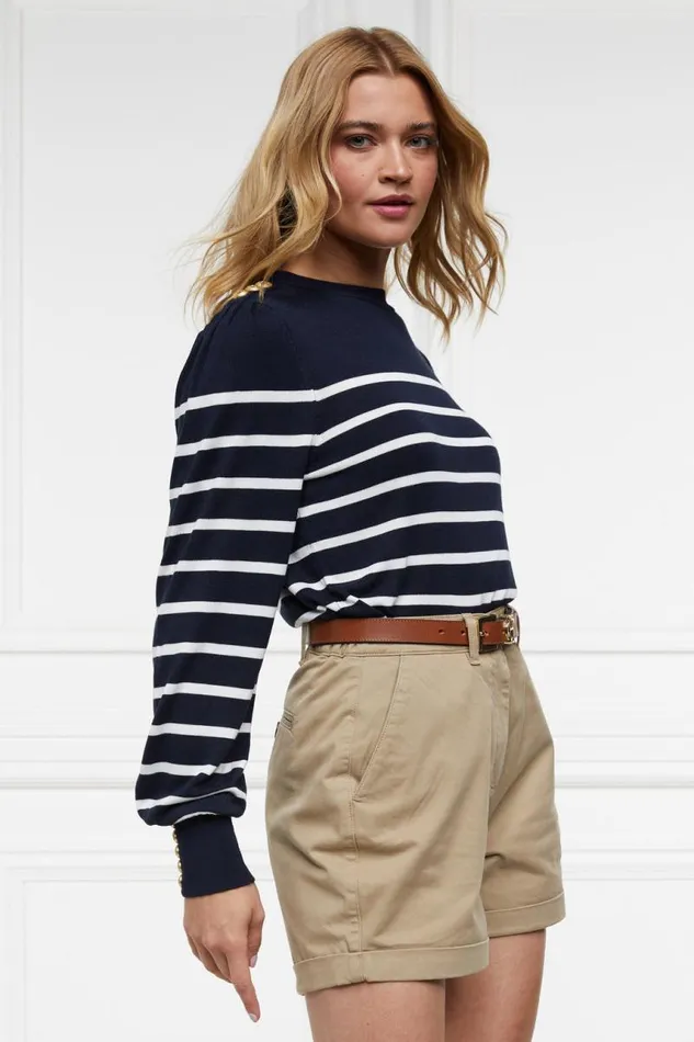 Women Knitwear Holland Cooper Kelsie Crew Neck Knit Ink Navy Stripe