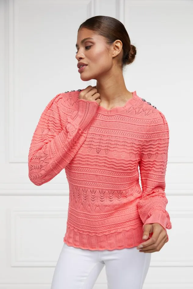 Women Knitwear Holland Cooper Kelsie Pointelle Knit Coral