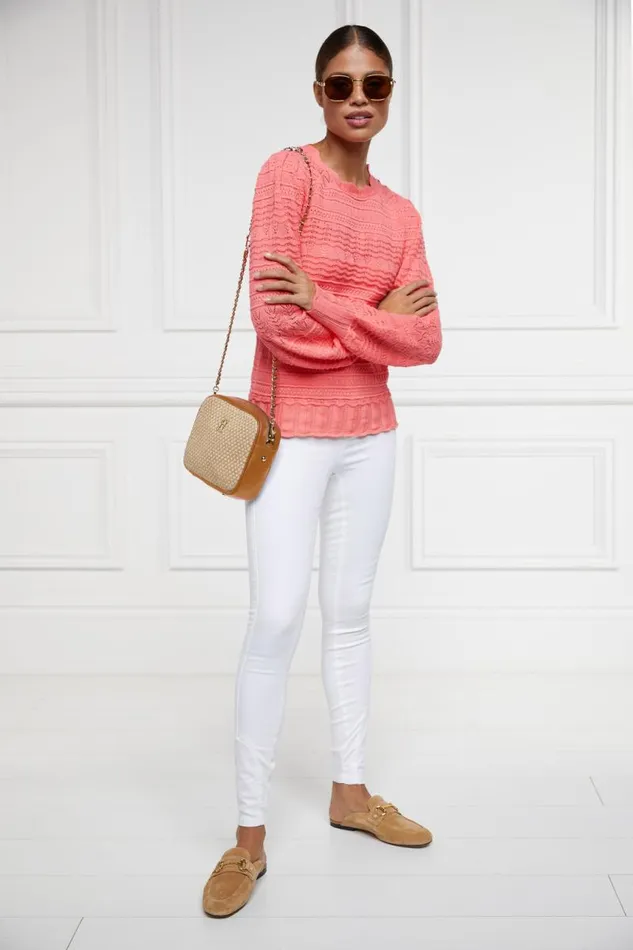 Women Knitwear Holland Cooper Kelsie Pointelle Knit Coral Women Knitwear Holland Cooper Kelsie Pointelle Knit Coral
