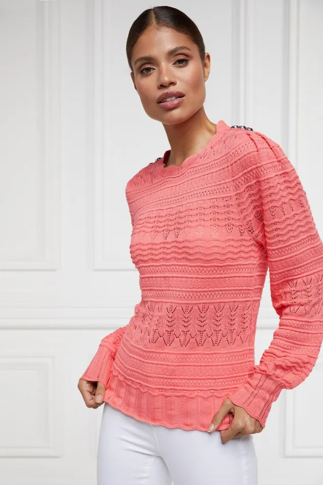 Women Knitwear Holland Cooper Kelsie Pointelle Knit Coral Women Knitwear Holland Cooper Kelsie Pointelle Knit Coral