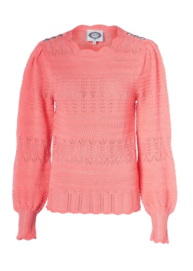 Women Knitwear Holland Cooper Kelsie Pointelle Knit Coral Women Knitwear Holland Cooper Kelsie Pointelle Knit Coral