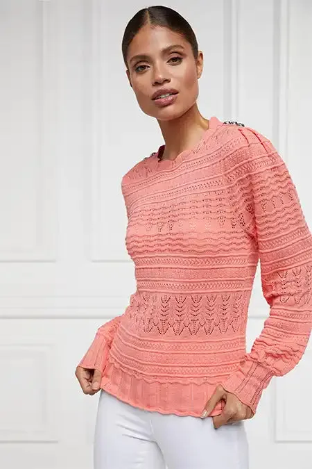 Women Knitwear Holland Cooper Kelsie Pointelle Knit Coral Women Knitwear Holland Cooper Kelsie Pointelle Knit Coral