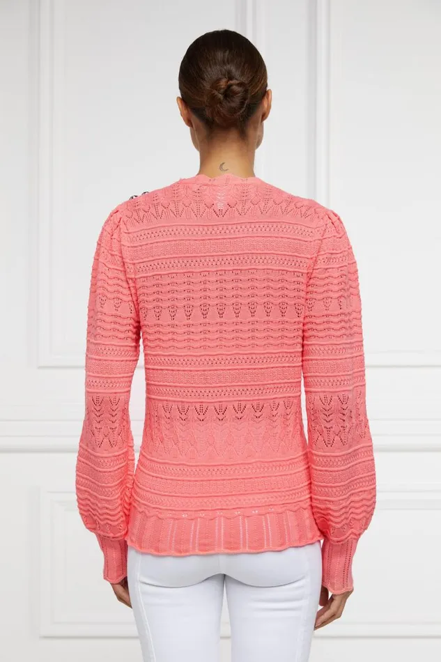 Women Knitwear Holland Cooper Kelsie Pointelle Knit Coral Women Knitwear Holland Cooper Kelsie Pointelle Knit Coral