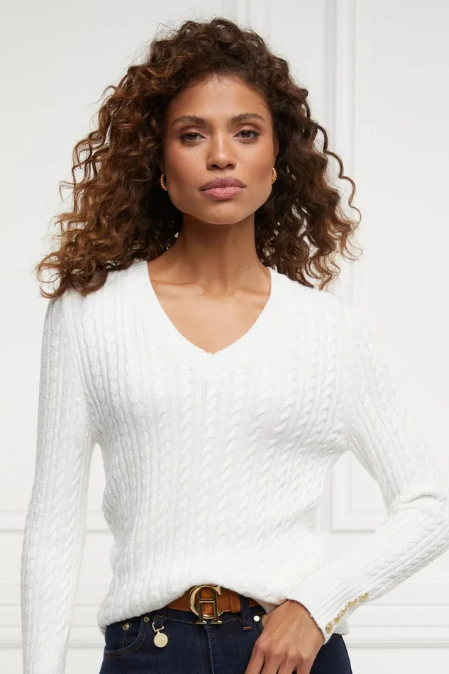 Women Knitwear Holland Cooper Seattle VNeck Knit Winter White