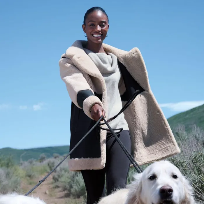 Women Lea Sofia Shearling Coat Black Tan Sundance Catalog Jackets and Coats