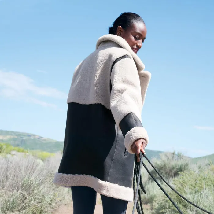 Women Lea Sofia Shearling Coat Black Tan Sundance Catalog Jackets and Coats Women Lea Sofia Shearling Coat Black Tan Sundance Catalog Jackets and Coats