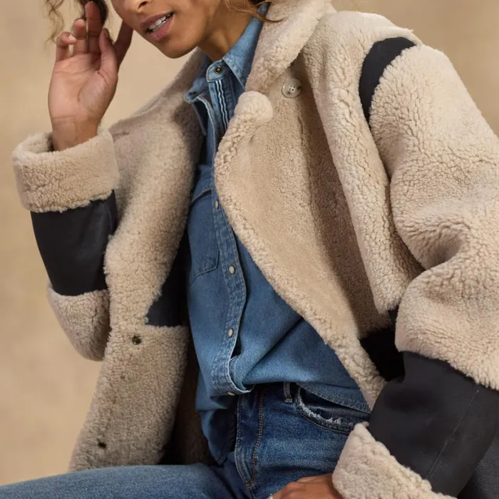 Women Lea Sofia Shearling Coat Black Tan Sundance Catalog Jackets and Coats Women Lea Sofia Shearling Coat Black Tan Sundance Catalog Jackets and Coats