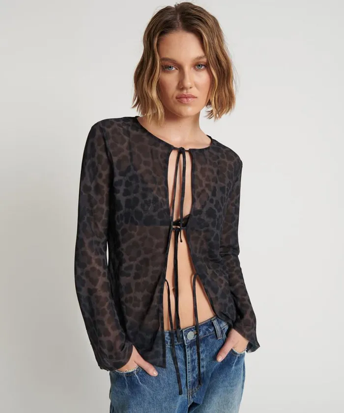 Women LEOPARD FANTASY CHIFFON LONGSLEEVE TOP One Teaspoon Tops