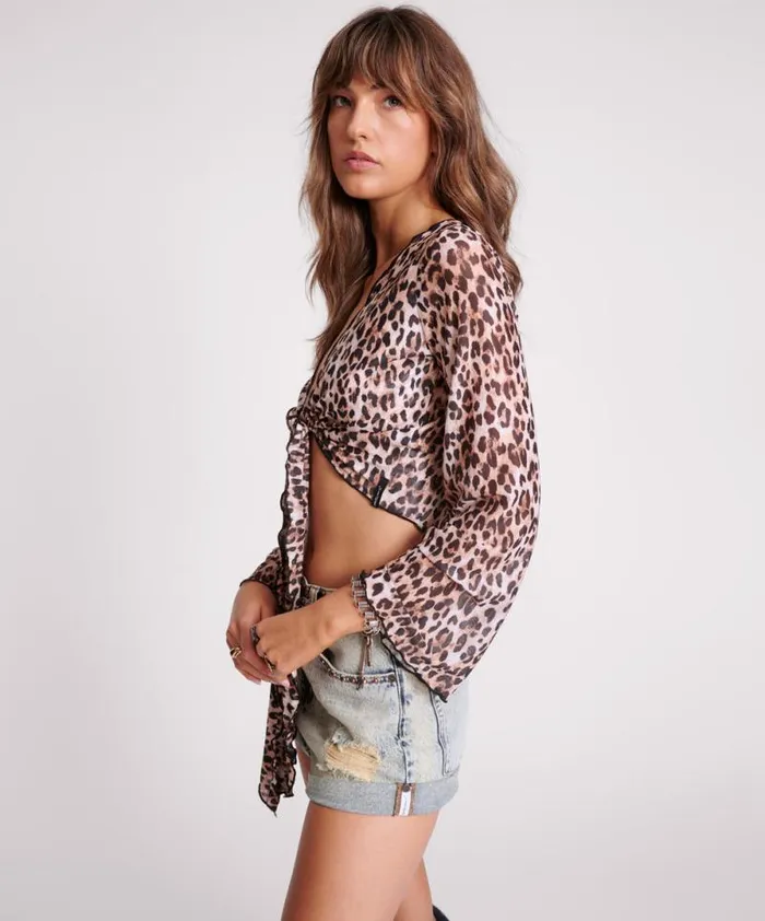 Women LEOPARD MESH WRAP TOP One Teaspoon Tops Women LEOPARD MESH WRAP TOP One Teaspoon Tops
