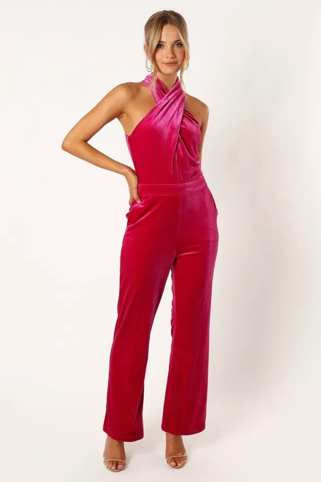 Women Liberty Velvet Jumpsuit Magenta Jumpsuits and Rompers Petal and Pup