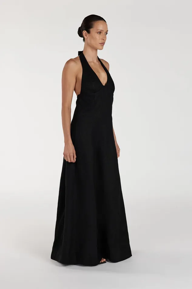 Women Linen Dresses DISSH AUDREY BLACK HALTER LINEN DRESS