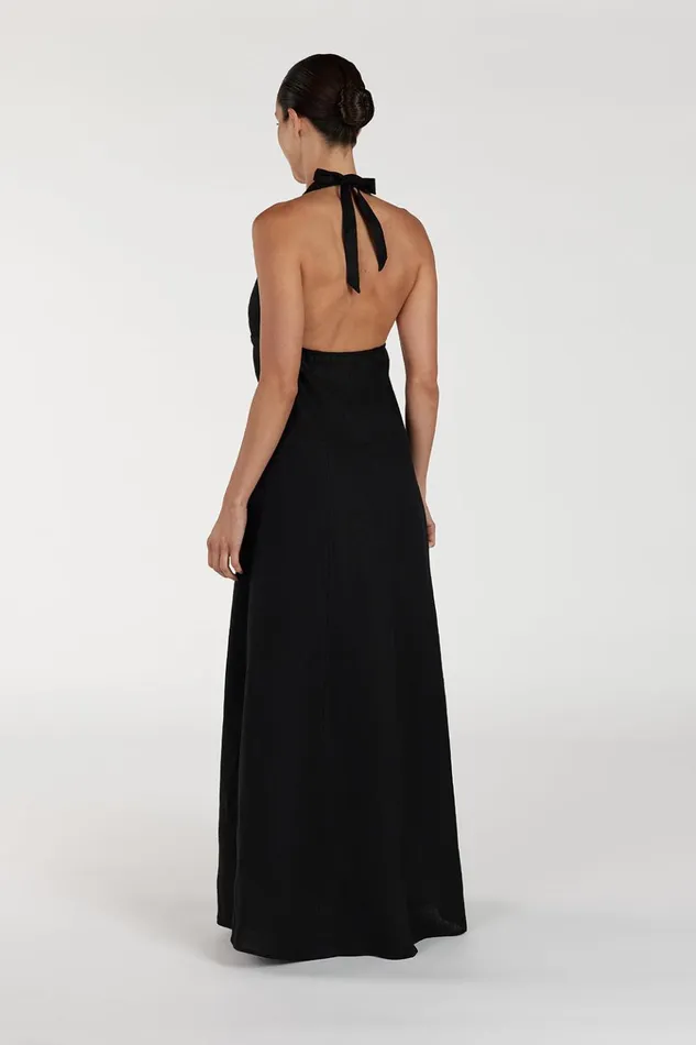 Women Linen Dresses DISSH AUDREY BLACK HALTER LINEN DRESS