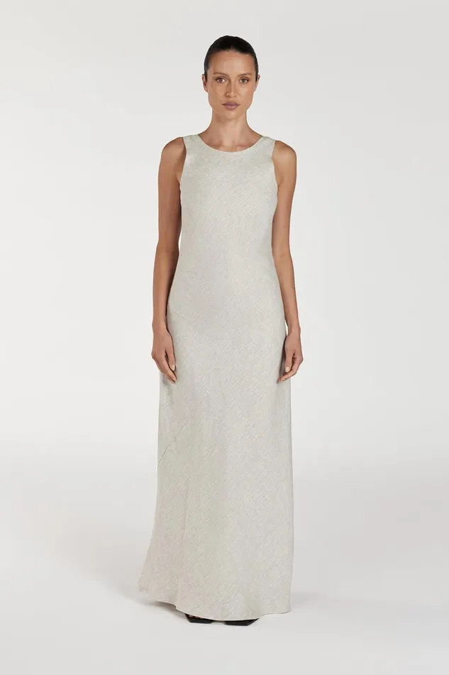 Women Linen Dresses DISSH LYRA NATURAL LINEN MIDI DRESS