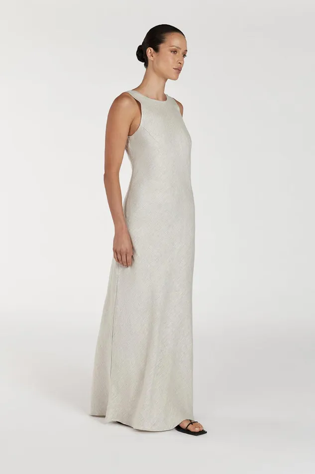 Women Linen Dresses DISSH LYRA NATURAL LINEN MIDI DRESS
