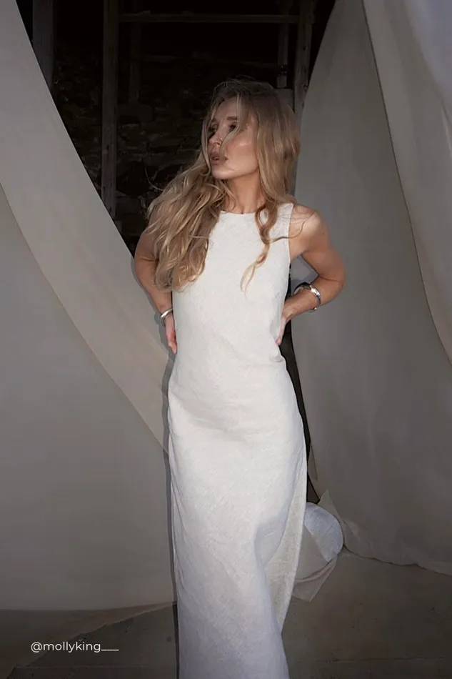Women Linen Dresses DISSH LYRA NATURAL LINEN MIDI DRESS