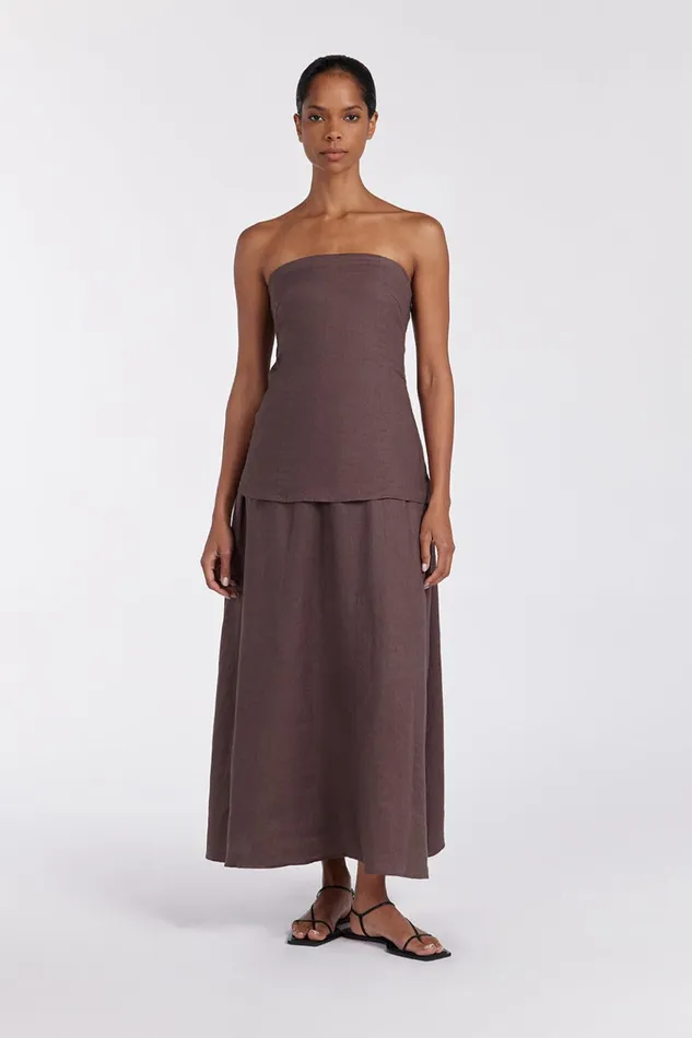 Women Linen Dresses DISSH SASKIA CHOC LINEN STRAPLESS DRESS