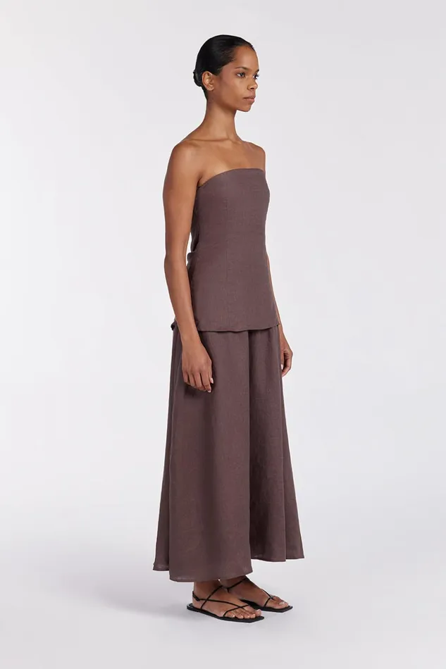 Women Linen Dresses DISSH SASKIA CHOC LINEN STRAPLESS DRESS