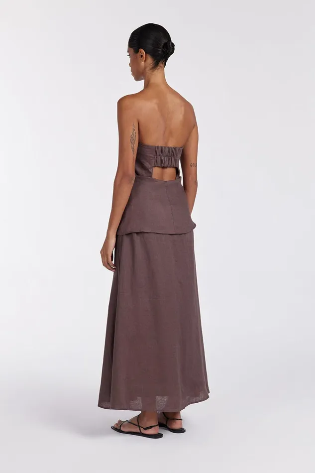 Women Linen Dresses DISSH SASKIA CHOC LINEN STRAPLESS DRESS