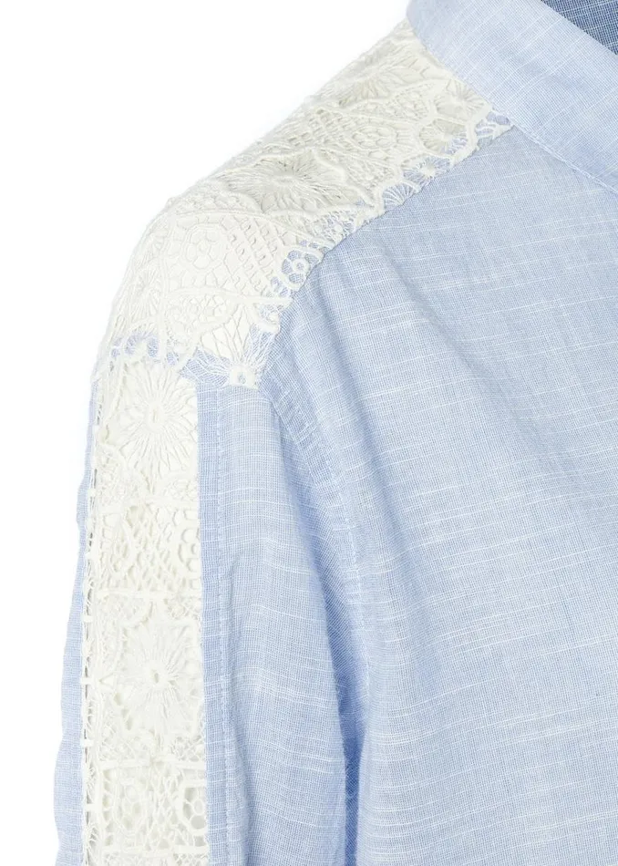 WomenLittle Shirts and Blouses Holland Cooper Oversized Cotton Lace Shirt Tick Stripe Sky Blue WomenLittle Shirts and Blouses Holland Cooper Oversized Cotton Lace Shirt Tick Stripe Sky Blue