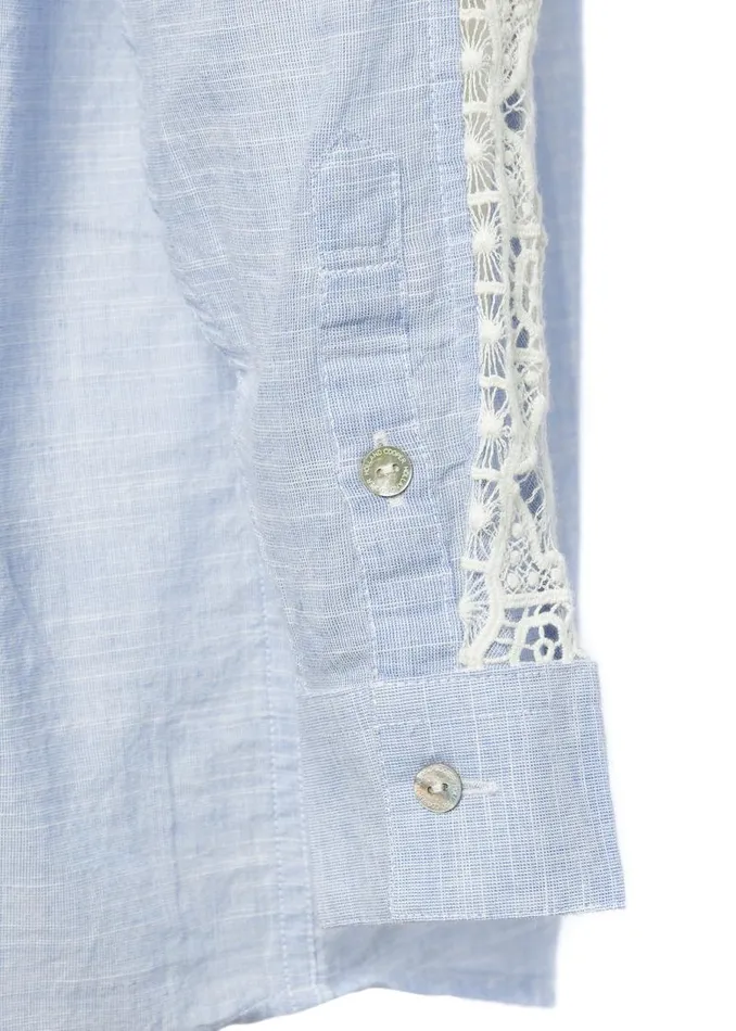 WomenLittle Shirts and Blouses Holland Cooper Oversized Cotton Lace Shirt Tick Stripe Sky Blue WomenLittle Shirts and Blouses Holland Cooper Oversized Cotton Lace Shirt Tick Stripe Sky Blue