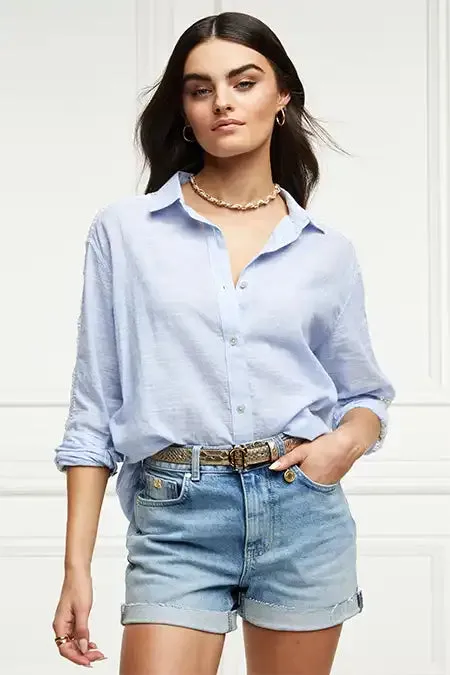 WomenLittle Shirts and Blouses Holland Cooper Oversized Cotton Lace Shirt Tick Stripe Sky Blue WomenLittle Shirts and Blouses Holland Cooper Oversized Cotton Lace Shirt Tick Stripe Sky Blue