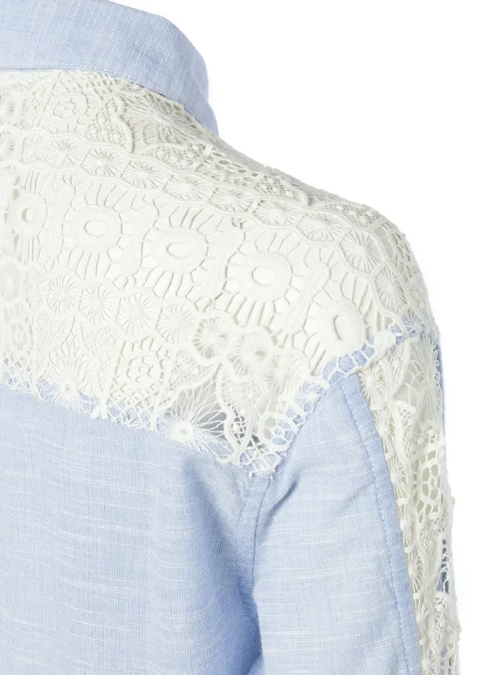 WomenLittle Shirts and Blouses Holland Cooper Oversized Cotton Lace Shirt Tick Stripe Sky Blue WomenLittle Shirts and Blouses Holland Cooper Oversized Cotton Lace Shirt Tick Stripe Sky Blue