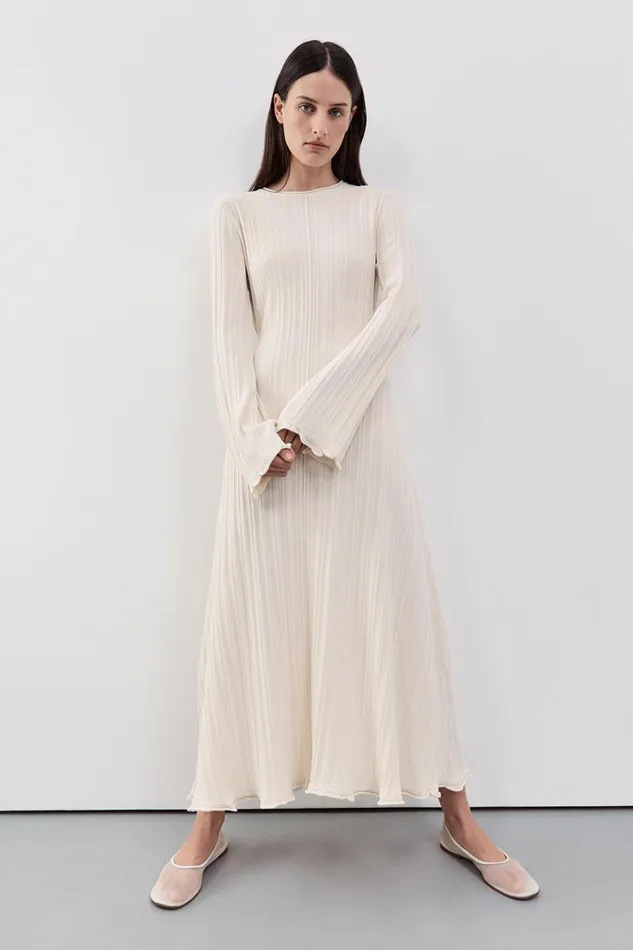 Women Long Sleeve Dresses DISSH SYLVIA CREAM KNIT MIDI DRESS