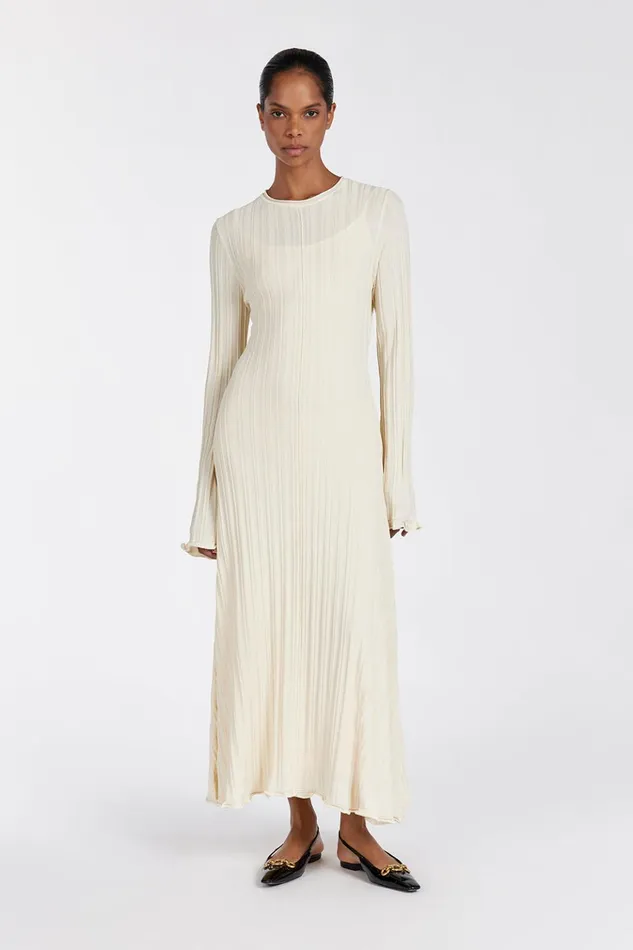 Women Long Sleeve Dresses DISSH SYLVIA CREAM KNIT MIDI DRESS